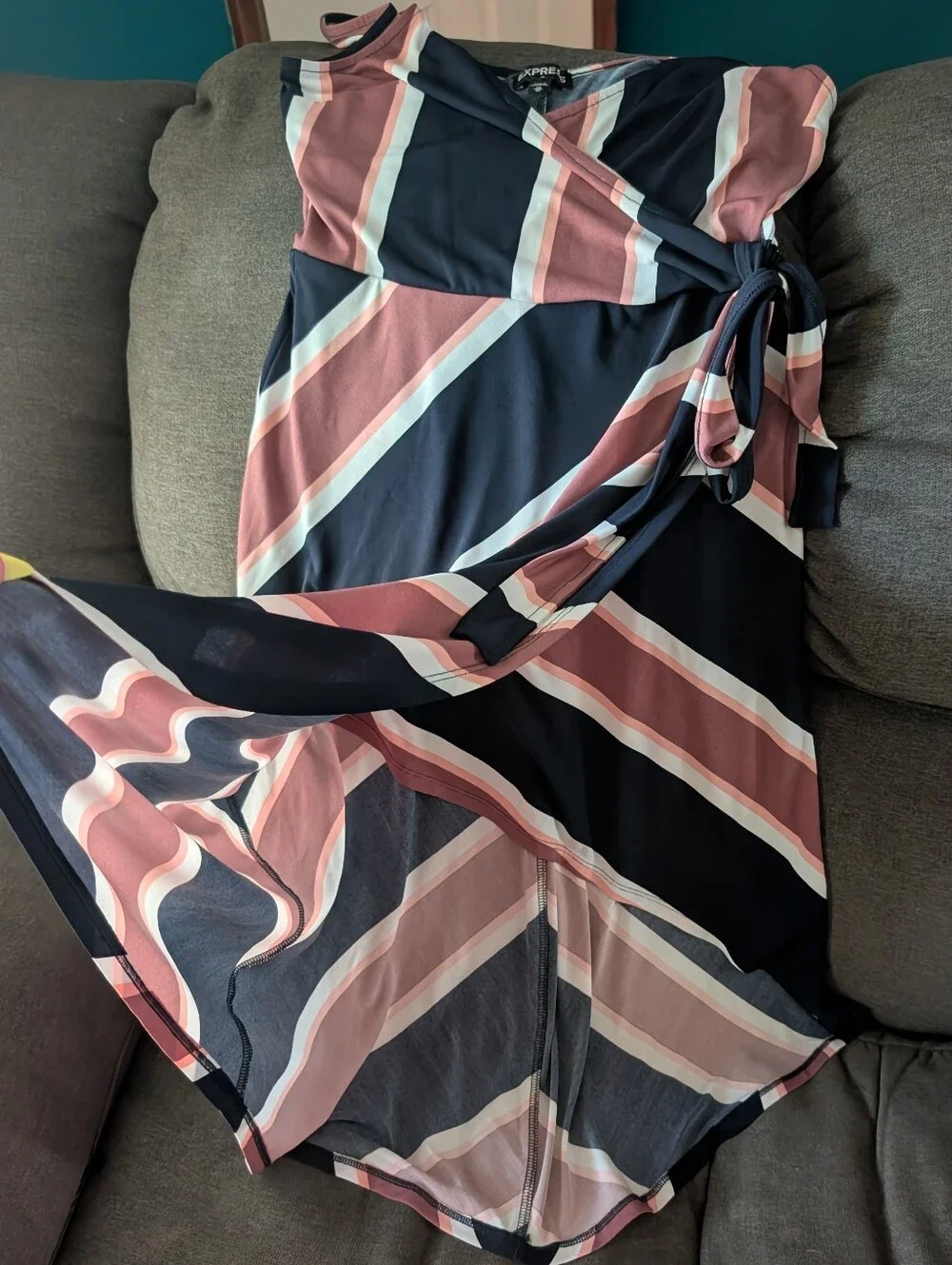 Express Navy and Dusty Rose Striped Wrap Dress